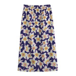 Watercolor Frangipani Flower Print Cotton Front Slit Maxi Skirt