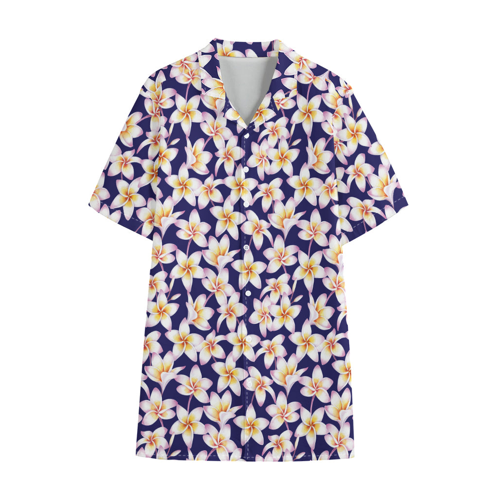 Watercolor Frangipani Flower Print Cotton Hawaiian Shirt