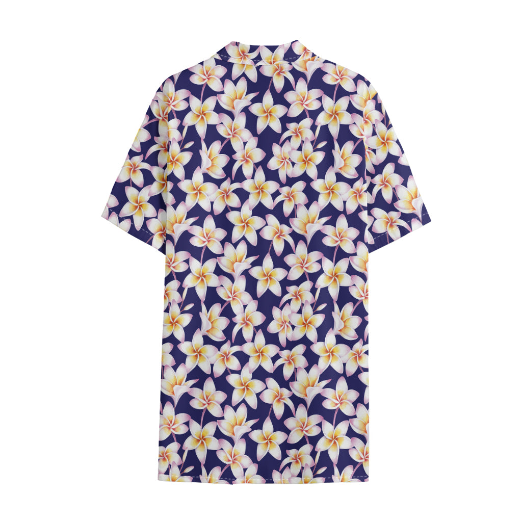 Watercolor Frangipani Flower Print Cotton Hawaiian Shirt