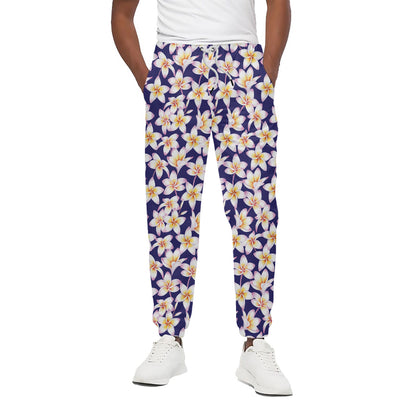 Watercolor Frangipani Flower Print Cotton Pants