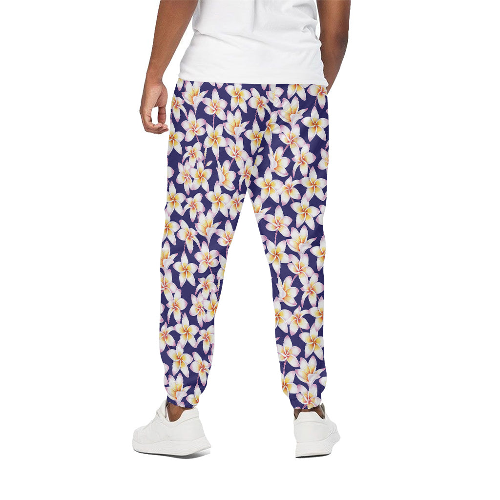 Watercolor Frangipani Flower Print Cotton Pants