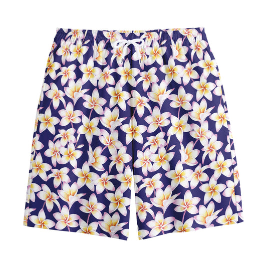Watercolor Frangipani Flower Print Cotton Shorts