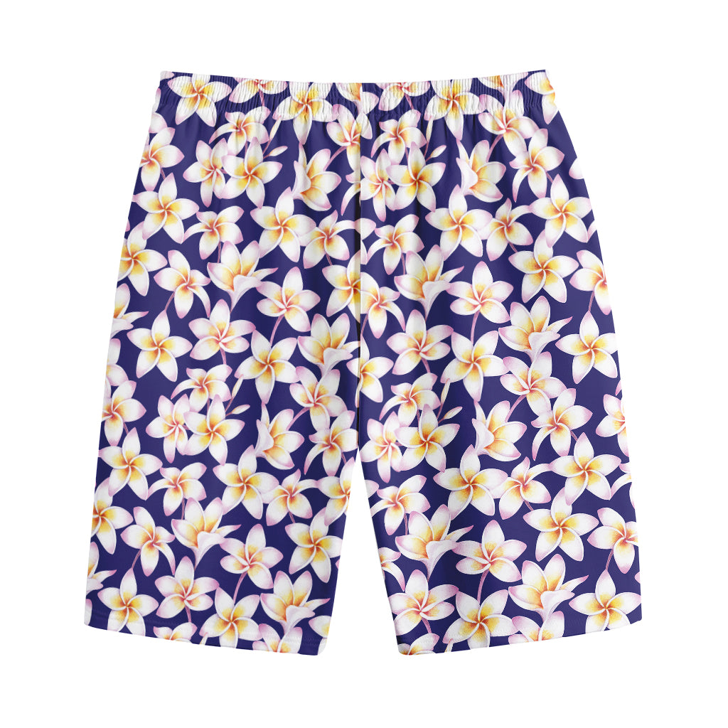 Watercolor Frangipani Flower Print Cotton Shorts