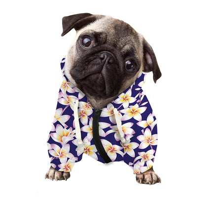 Watercolor Frangipani Flower Print Dog Zip Up Hoodie