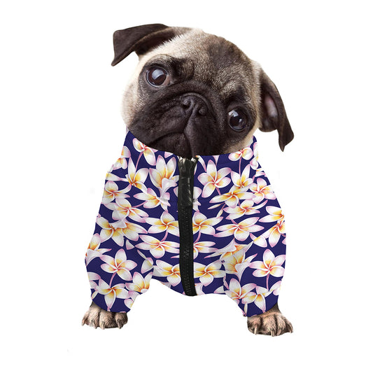 Watercolor Frangipani Flower Print Dog Zip Up Jacket