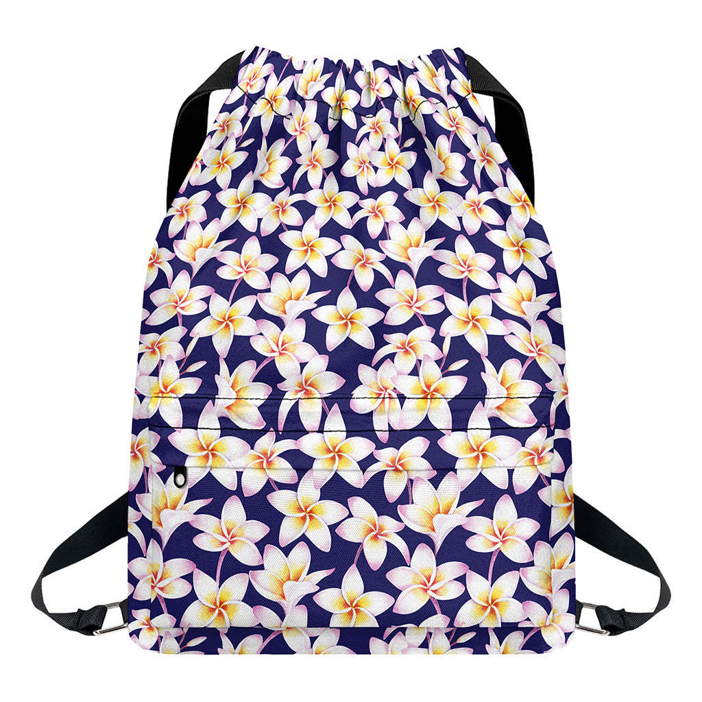 Watercolor Frangipani Flower Print Drawstring Backpack