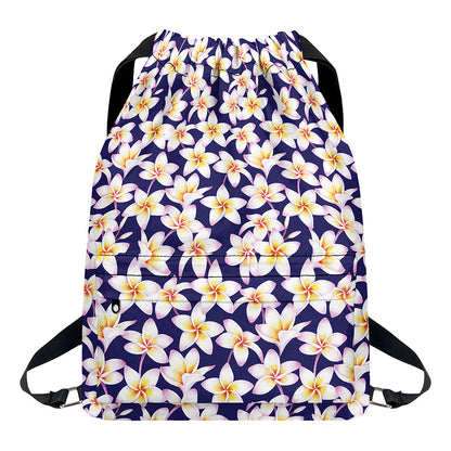 Watercolor Frangipani Flower Print Drawstring Backpack