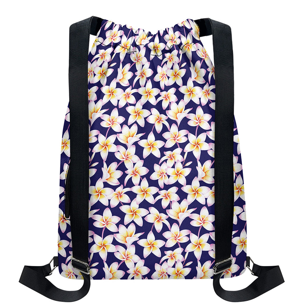 Watercolor Frangipani Flower Print Drawstring Backpack