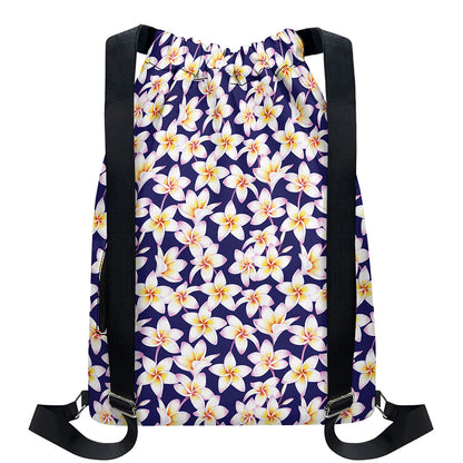 Watercolor Frangipani Flower Print Drawstring Backpack