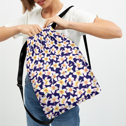 Watercolor Frangipani Flower Print Drawstring Backpack