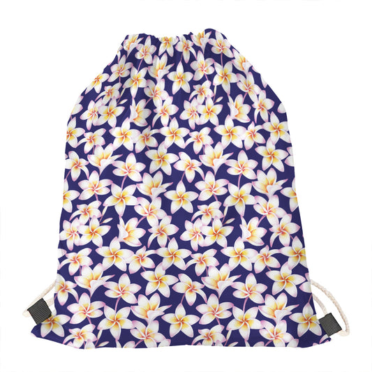 Watercolor Frangipani Flower Print Drawstring Bag