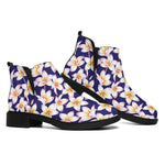 Watercolor Frangipani Flower Print Flat Ankle Boots