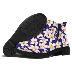 Watercolor Frangipani Flower Print Flat Ankle Boots