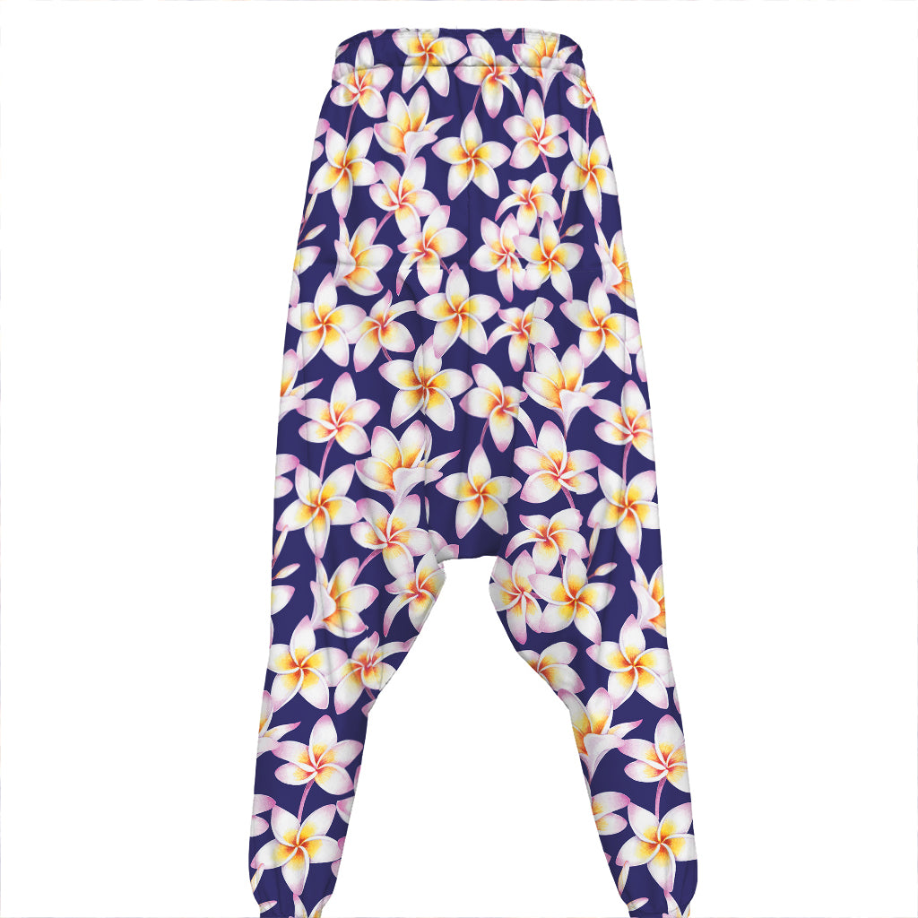 Watercolor Frangipani Flower Print Hammer Pants