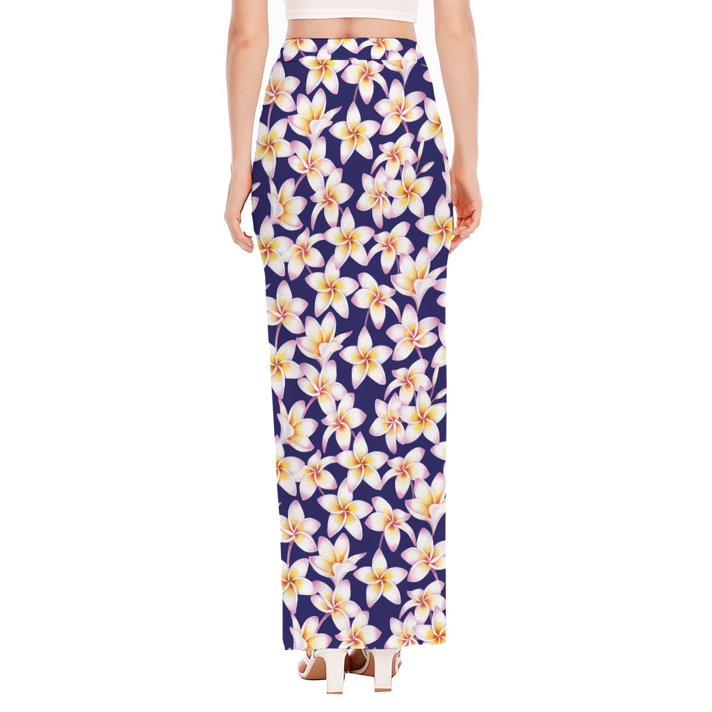Watercolor Frangipani Flower Print High Slit Maxi Skirt
