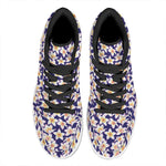 Watercolor Frangipani Flower Print High Top Leather Sneakers