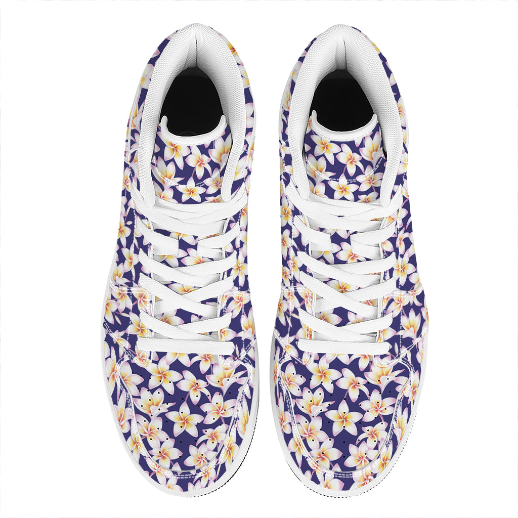 Watercolor Frangipani Flower Print High Top Leather Sneakers