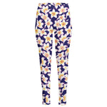 Watercolor Frangipani Flower Print High-Waisted Pocket Leggings