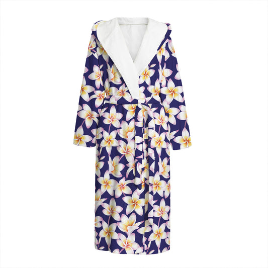 Watercolor Frangipani Flower Print Hooded Bathrobe