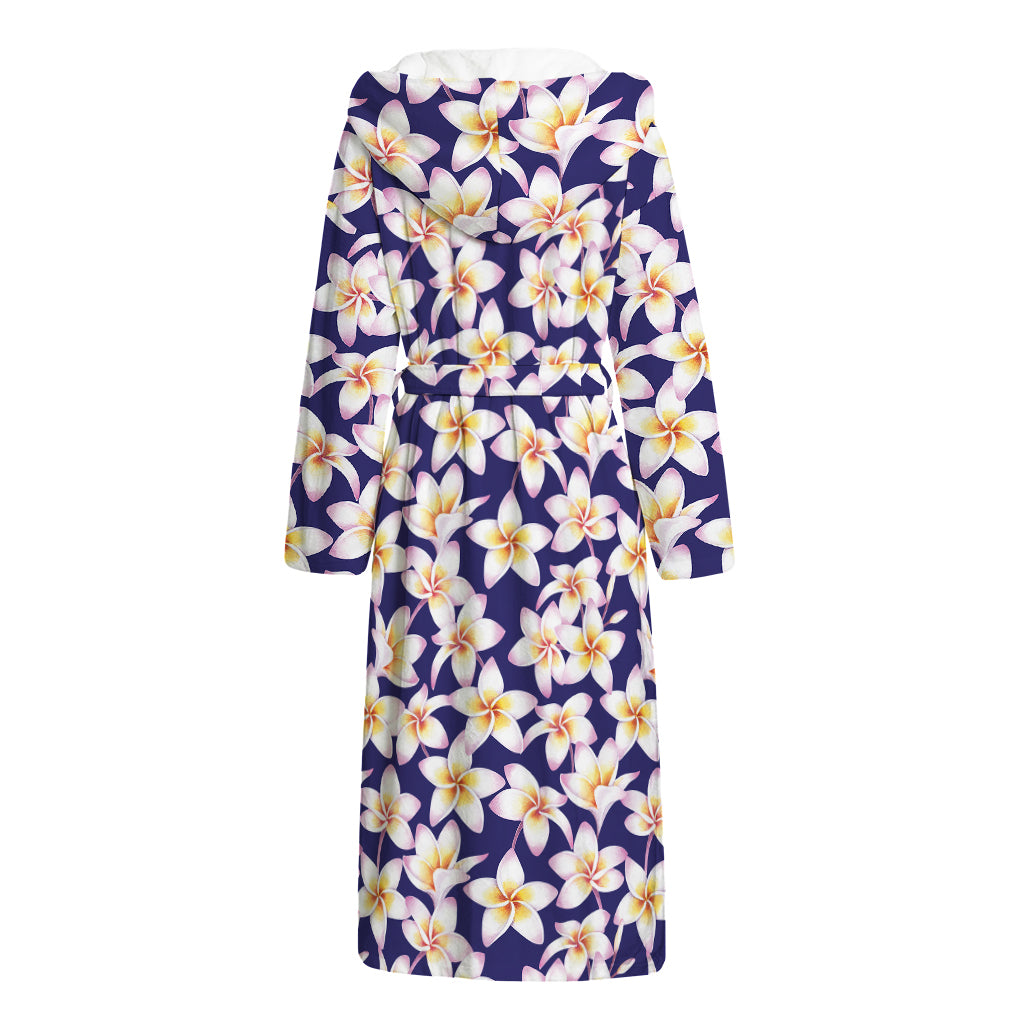 Watercolor Frangipani Flower Print Hooded Bathrobe