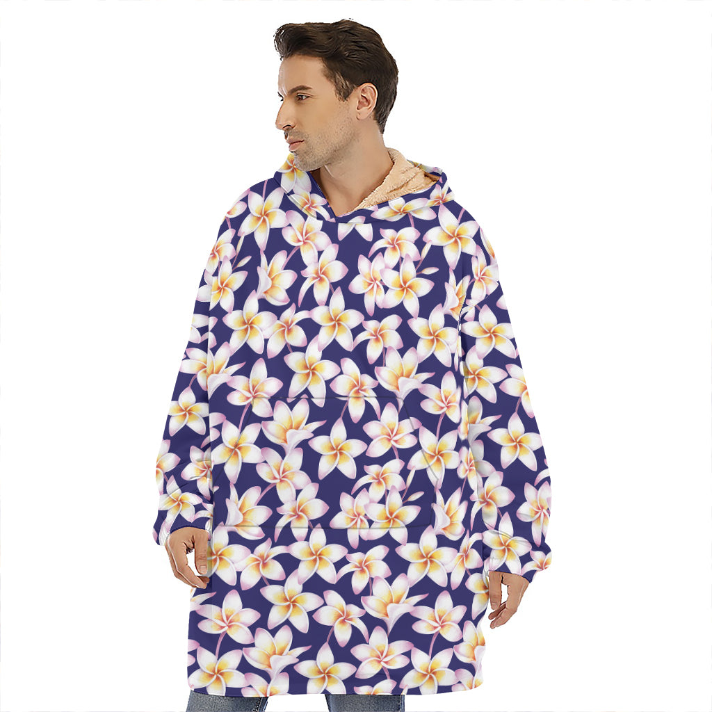 Watercolor Frangipani Flower Print Hoodie Blanket