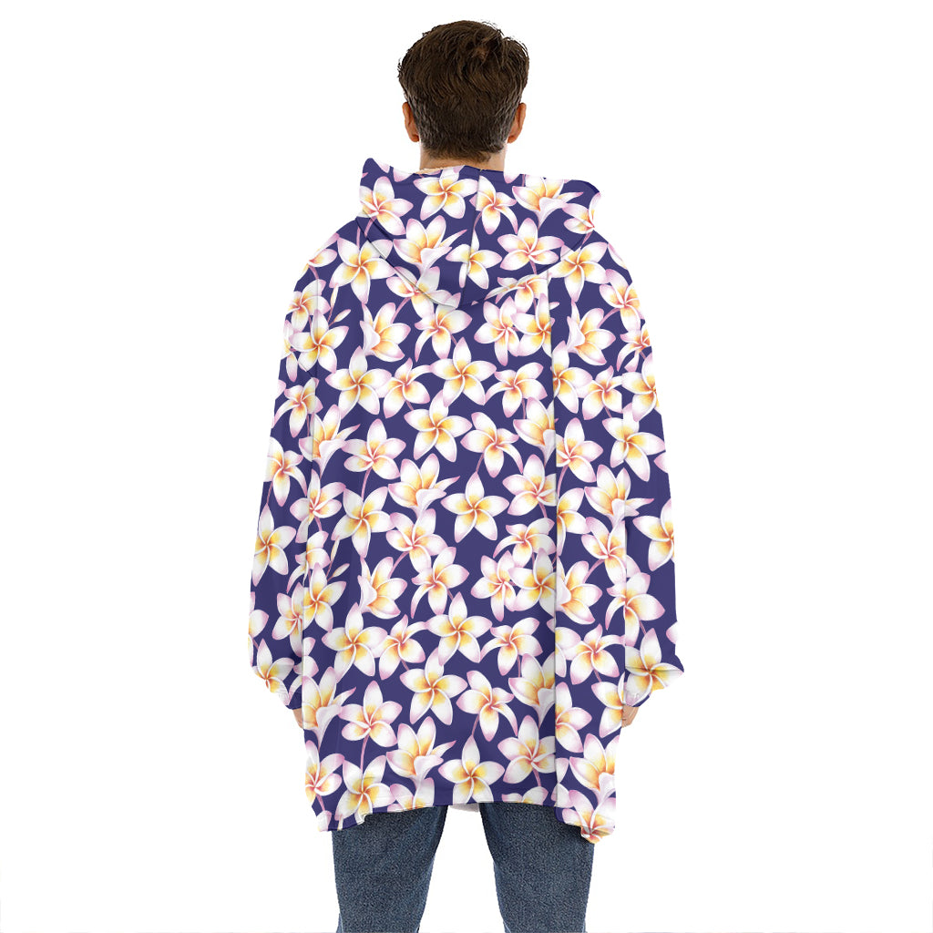 Watercolor Frangipani Flower Print Hoodie Blanket