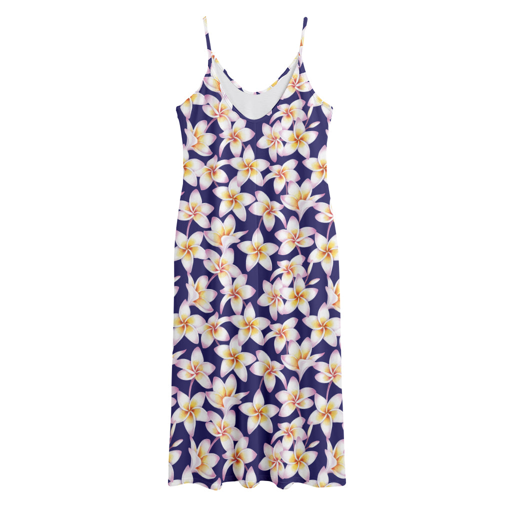 Watercolor Frangipani Flower Print Jersey Midi Cami Dress