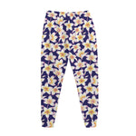 Watercolor Frangipani Flower Print Jogger Pants