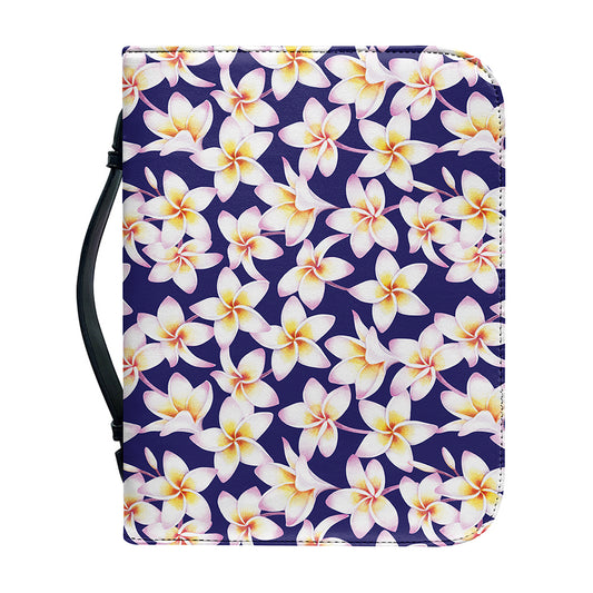 Watercolor Frangipani Flower Print Leather Bible Cover
