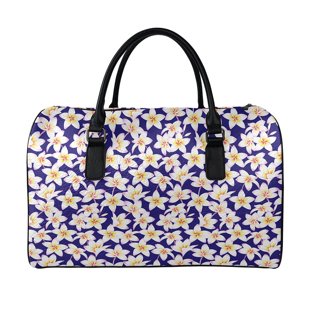 Watercolor Frangipani Flower Print Leather Duffle Bag
