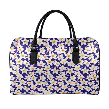 Watercolor Frangipani Flower Print Leather Duffle Bag