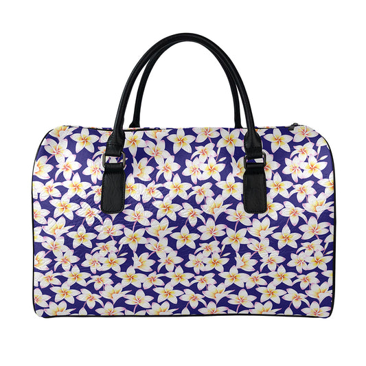 Watercolor Frangipani Flower Print Leather Duffle Bag