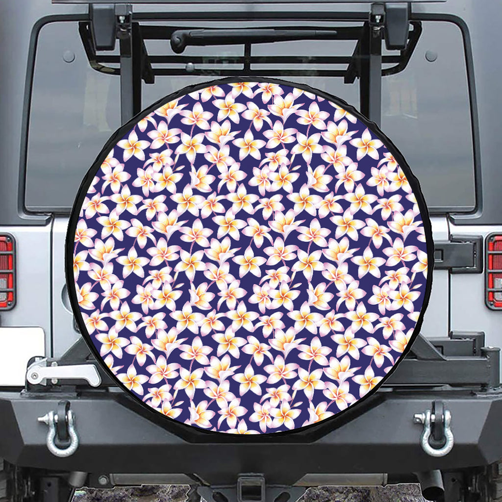 Watercolor Frangipani Flower Print Leather Spare Tire Cover