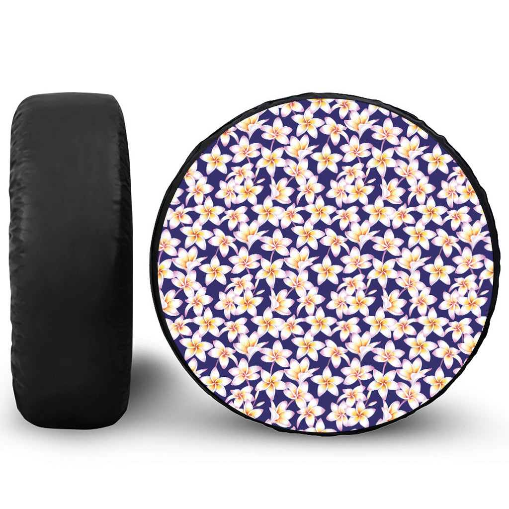 Watercolor Frangipani Flower Print Leather Spare Tire Cover