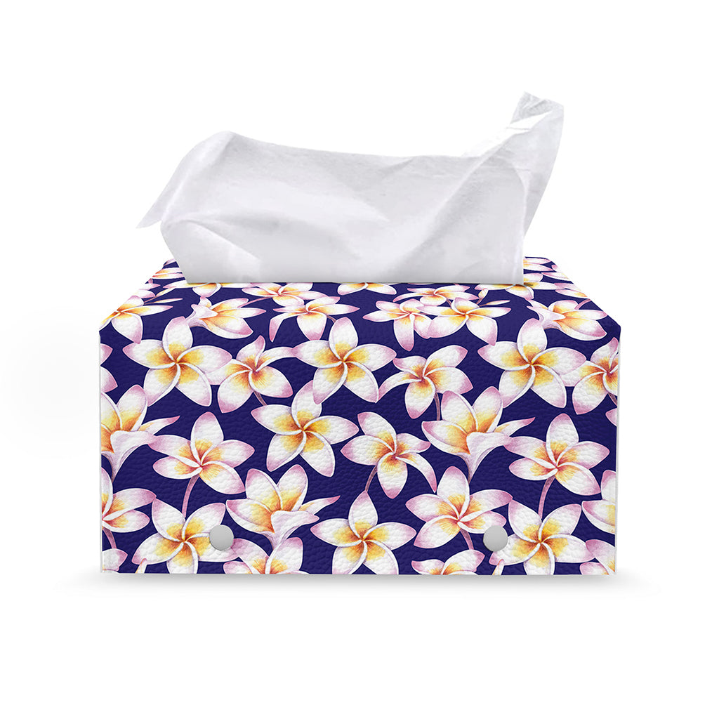 Watercolor Frangipani Flower Print Leather Tissue Box Cover