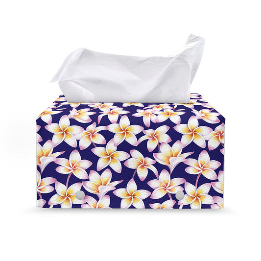 Watercolor Frangipani Flower Print Leather Tissue Box Cover
