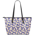 Watercolor Frangipani Flower Print Leather Tote Bag With Zipper