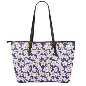 Watercolor Frangipani Flower Print Leather Tote Bag