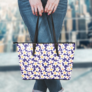 Watercolor Frangipani Flower Print Leather Tote Bag