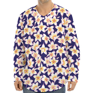 Watercolor Frangipani Flower Print Long Sleeve Baseball Jersey