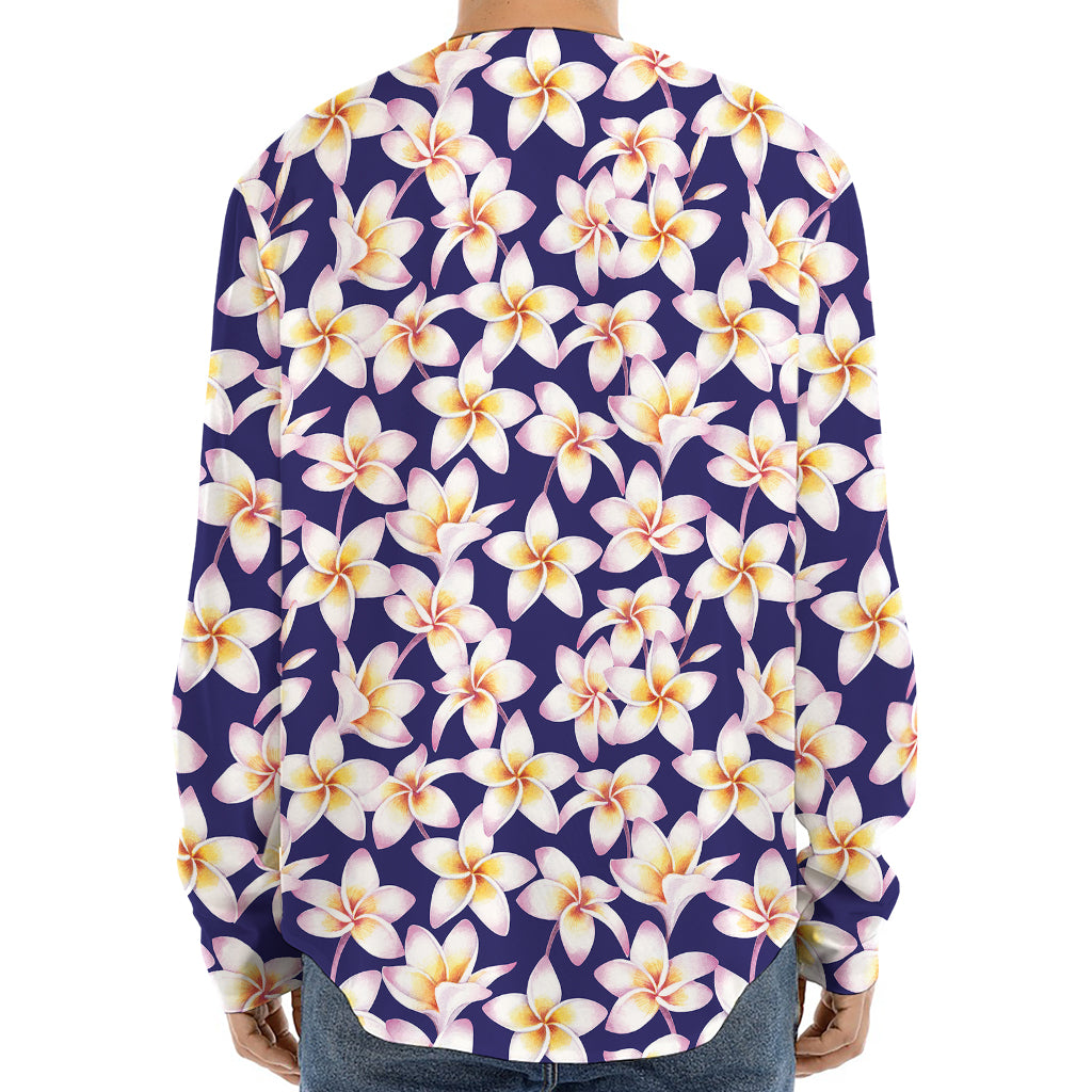 Watercolor Frangipani Flower Print Long Sleeve Baseball Jersey