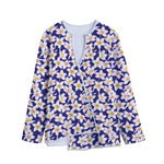 Watercolor Frangipani Flower Print Long Sleeve Short Coat