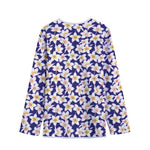 Watercolor Frangipani Flower Print Long Sleeve Short Coat