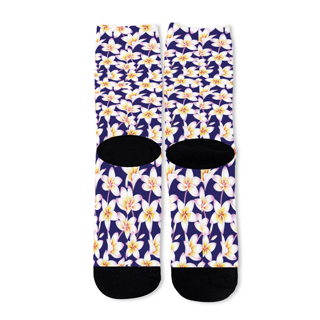 Watercolor Frangipani Flower Print Long Socks