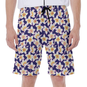 Watercolor Frangipani Flower Print Men's Beach Shorts