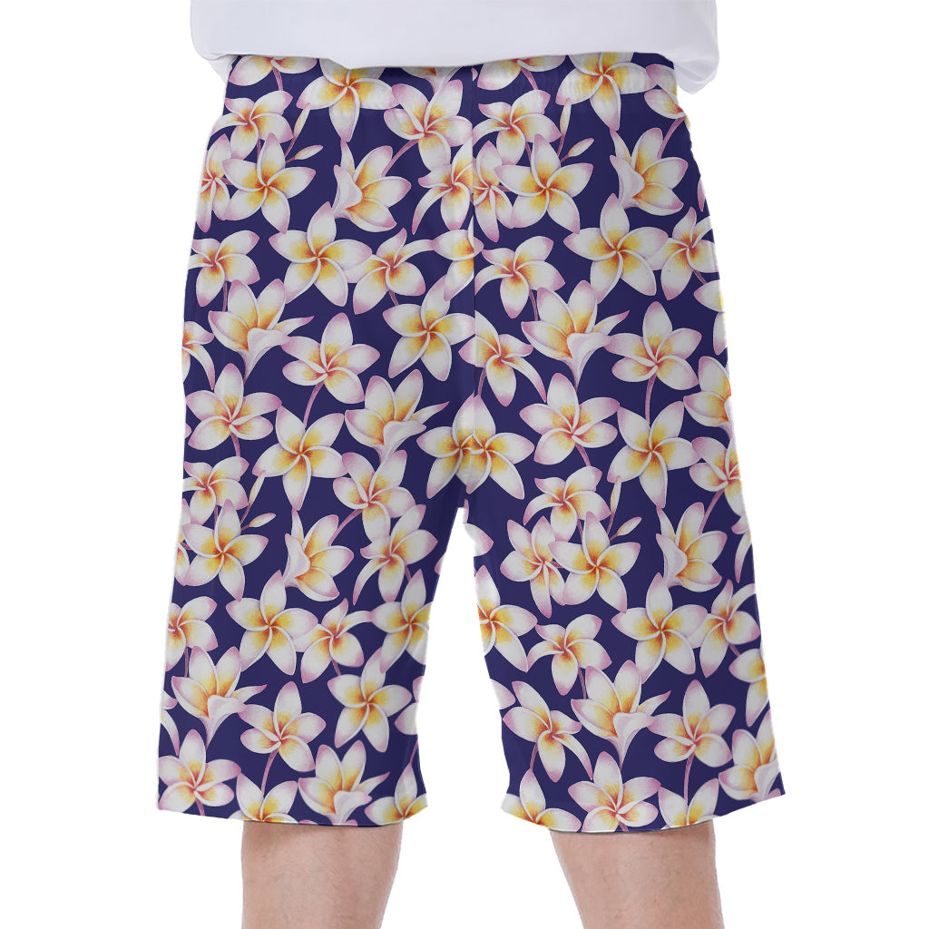 Watercolor Frangipani Flower Print Men's Beach Shorts