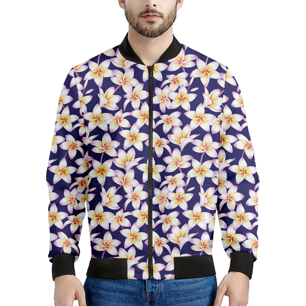 Watercolor Frangipani Flower Print Men's Bomber Jacket