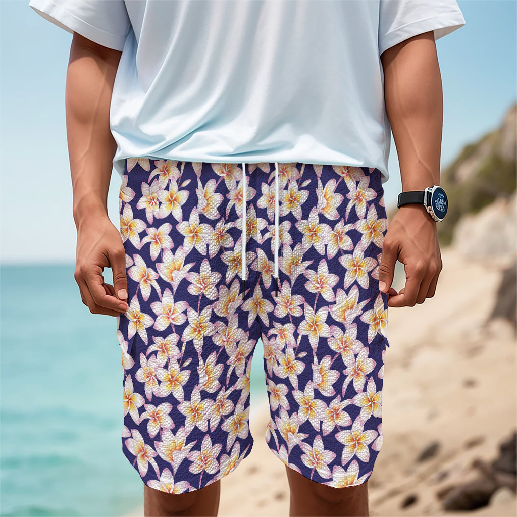 Watercolor Frangipani Flower Print Men's Cargo Shorts