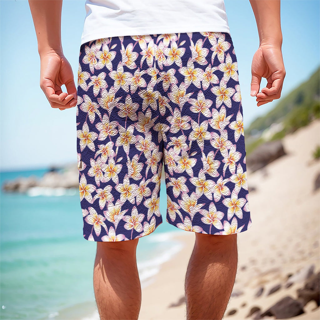 Watercolor Frangipani Flower Print Men's Cargo Shorts