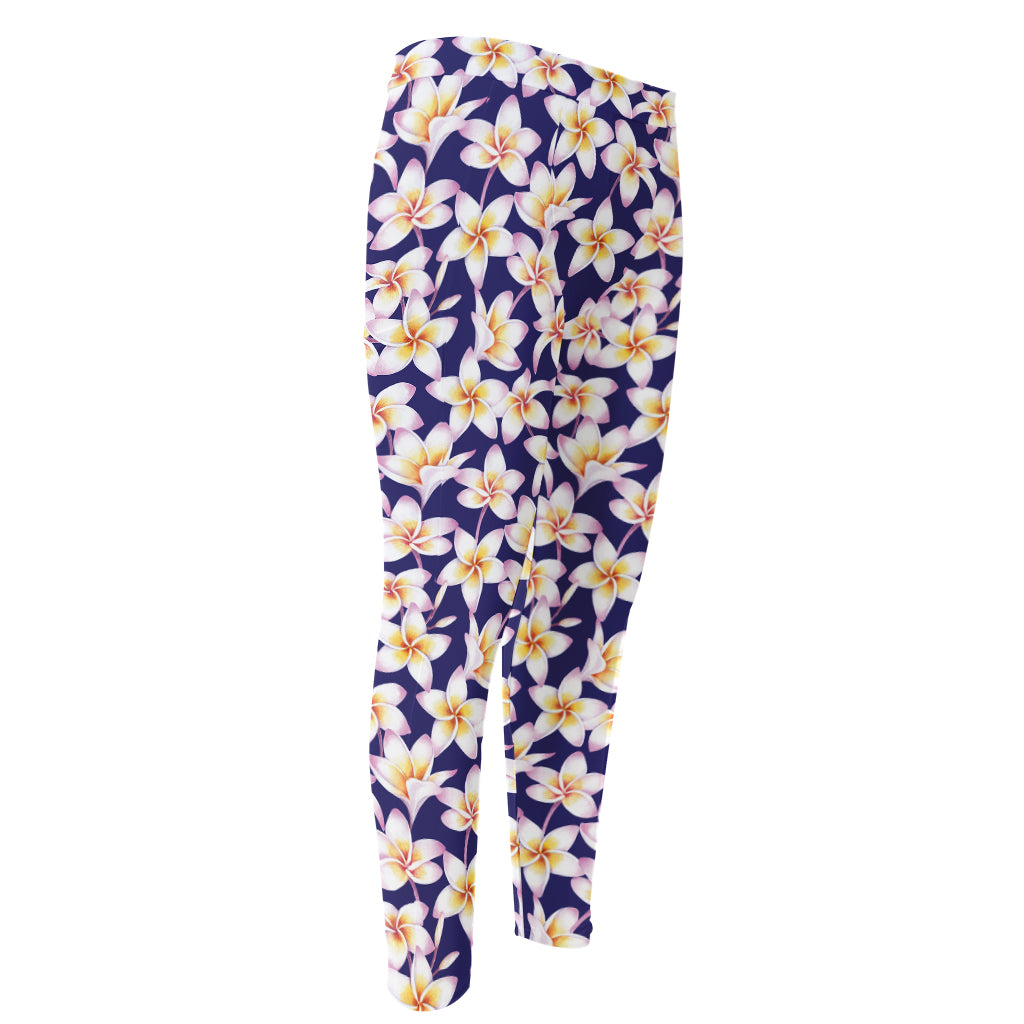 Watercolor Frangipani Flower Print Men's Compression Pants